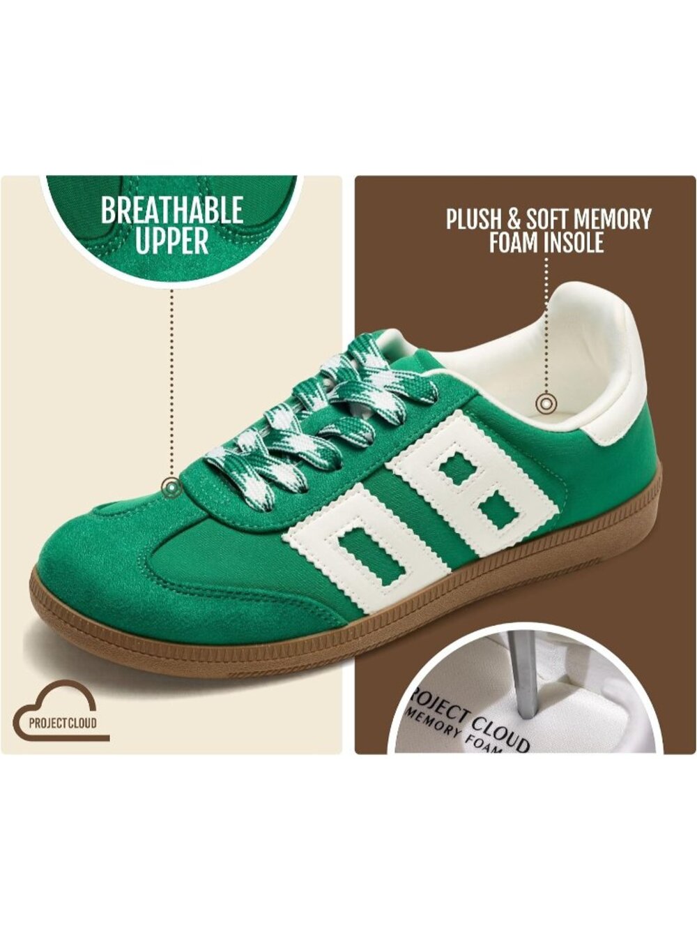 Project Cloud Women's Green Sneakers Plush & Soft Memory Foam Insole Lace Up - Picture 2 of 5
